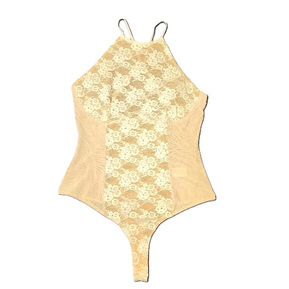Beige Lace Bodysuit Size M - Picture 1 of 8